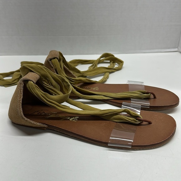 Free People Barcelona Sandals Open Toe Tie Up Ankle Clear Strap Yellow Size 7 - Picture 3 of 8